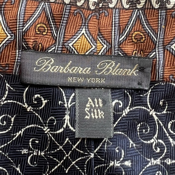Barbara Blank Black and Brown Patterned Silk Men's Tie - Picture 3 of 4